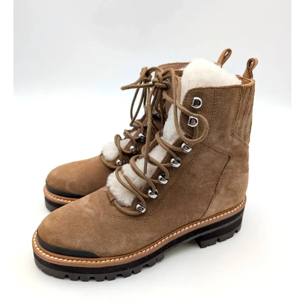 Marc Fisher Izzie Genuine Shearling Lug Sole Boots Women's Brown Suede Size US6M